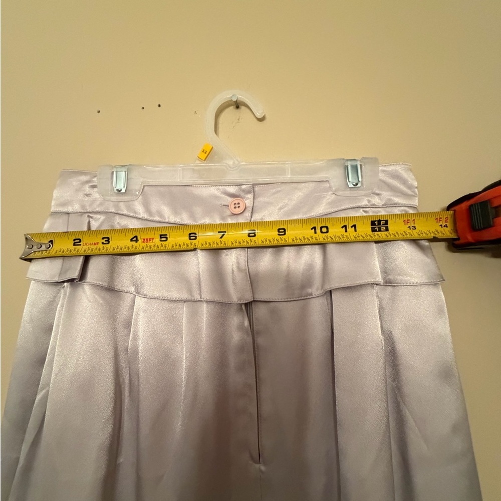 Vintage Silver Satin Pleated Midi Skirt sz P6 - Picture 4 of 7